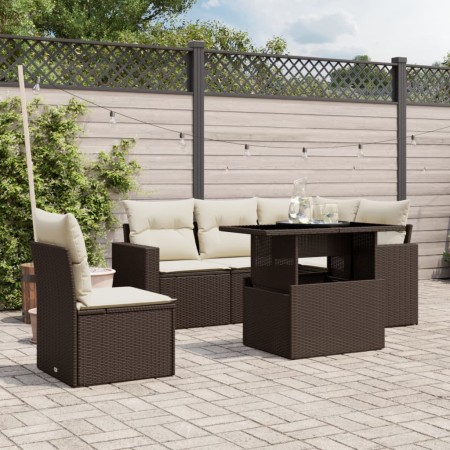 Set of 6-piece garden sofas and brown synthetic rattan cushions. by , Garden sets - Ref: Foro24-3267283, Price: 450,10 €, Dis...