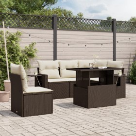 Set of 6-piece garden sofas and brown synthetic rattan cushions. by , Garden sets - Ref: Foro24-3267913, Price: 457,99 €, Dis...