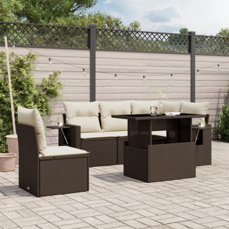 Set of 6-piece garden sofas and brown synthetic rattan cushions. by , Garden sets - Ref: Foro24-3267913, Price: 474,97 €, Dis...