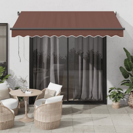 Toldo retráctil manual con luz LED marrón 300x250 cm de , Toldos - Ref: Foro24-3215741, Precio: 255,04 €, Descuento: %