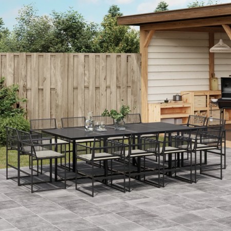 Garten-Essgruppe mit 13-teiligen Kissen aus schwarzem synthetischem Rattan. von , Gartensets - Ref: Foro24-3295015, Preis: 76...