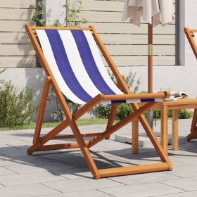 Folding beach chair made of solid eucalyptus wood and blue and white fabric. by , Garden chairs - Ref: Foro24-366567, Price: ...