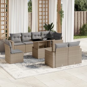 Gartensofagarnitur 9-teilig mit Kissen aus synthetischem Rattan in Beige. von , Gartensets - Ref: Foro24-3267409, Preis: 713,...