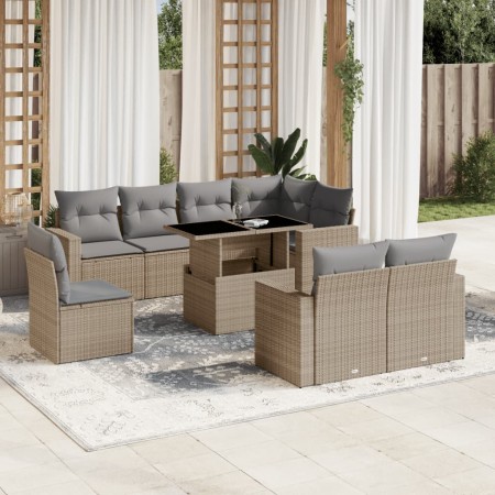 Set de sofás de jardín 9 pzas con cojines ratán sintético beige de , Conjuntos de jardín - Ref: Foro24-3267409, Precio: 705,7...