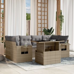 Set of 7-piece garden sofas and beige synthetic rattan cushions by , Garden sets - Ref: Foro24-3267759, Price: 516,43 €, Disc...