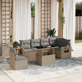 Set of 7-piece garden sofas and beige synthetic rattan cushions by , Garden sets - Ref: Foro24-3267939, Price: 558,71 €, Disc...