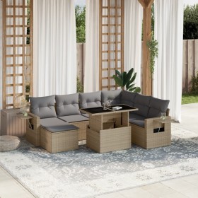 Garden sofa set with 8 pieces of synthetic beige rattan and cushions. by , Garden sets - Ref: Foro24-3268069, Price: 601,15 €...