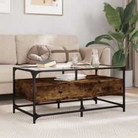 Mesa de centro tapa de vidrio acero roble ahumado 98,5x50x45cm de , Mesas de centro - Ref: Foro24-846046, Precio: 109,99 €, D...