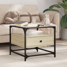 Glass top coffee table with steel Sonoma oak 50x50x45 cm by , Coffee table - Ref: Foro24-846050, Price: 73,99 €, Discount: %