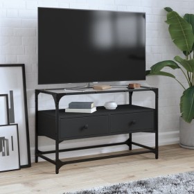 TV stand made of black glass and wood, dimensions 80x35x51 cm. by , TV Furniture - Ref: Foro24-846059, Price: 81,93 €, Discou...