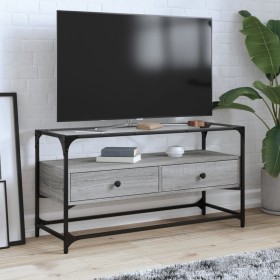 TV stand made of glass and gray Sonoma wood engineering, measuring 98x35x51 cm. by , TV Furniture - Ref: Foro24-846067, Price...