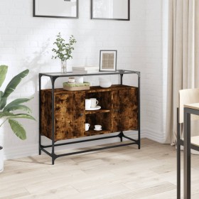 Glass and wood sideboard, smoked oak engineering, 98x35x81 cm by , Sideboards - Ref: Foro24-846071, Price: 111,99 €, Discount: %