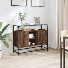 Glass and wood sideboard in brown oak engineering, 98x35x81 cm. by , Sideboards - Ref: Foro24-846073, Price: 114,99 €, Discou...