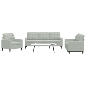 Set of sofas with 3 light gray velvet cushions by , Sofas - Ref: Foro24-3278351, Price: 584,35 €, Discount: %