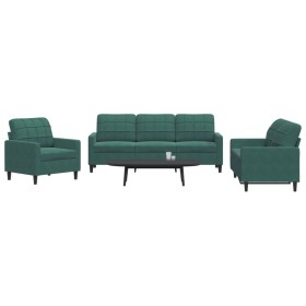 3-piece dark green velvet sofa set with cushions by , Sofas - Ref: Foro24-3278353, Price: 611,57 €, Discount: %