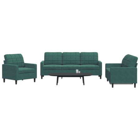 3-piece dark green velvet sofa set with cushions by , Sofas - Ref: Foro24-3278353, Price: 627,57 €, Discount: %