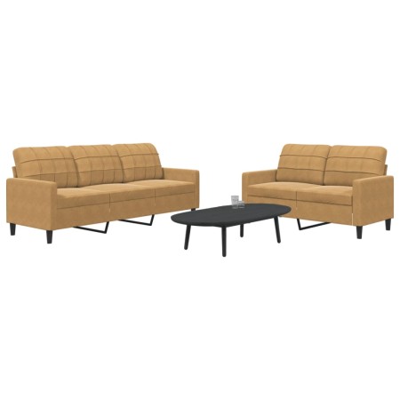 Set of sofas with 2 brown velvet cushions by , Sofas - Ref: Foro24-3278398, Price: 478,80 €, Discount: %