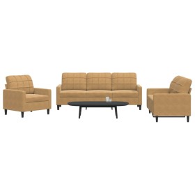 Three-piece brown velvet sofa set with cushions by , Sofas - Ref: Foro24-3278358, Price: 611,57 €, Discount: %