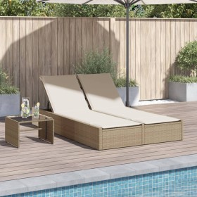 Double sun lounger with beige synthetic rattan cushions by , Loungers - Ref: Foro24-368632, Price: 302,99 €, Discount: %