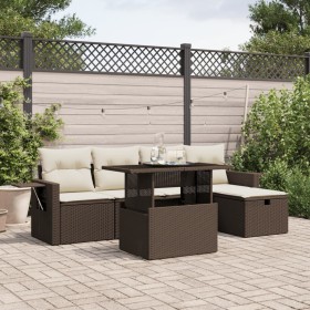 Set of 6-piece garden sofas and brown synthetic rattan cushions. by , Garden sets - Ref: Foro24-3274973, Price: 429,99 €, Dis...