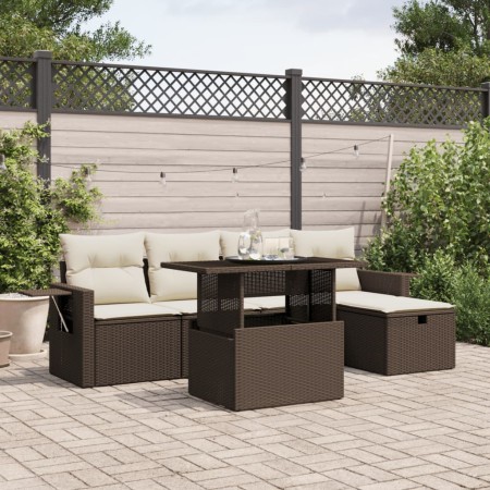 Set of 6-piece garden sofas and brown synthetic rattan cushions. by , Garden sets - Ref: Foro24-3274973, Price: 437,61 €, Dis...