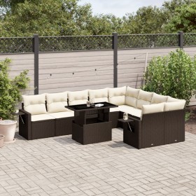 Gartensofa-Set, 10-teilig, mit braunen Kissen aus synthetischem Rattan. von , Gartensets - Ref: Foro24-3268133, Preis: 723,74...