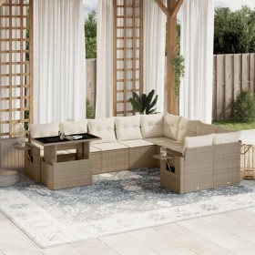 Gartensofa-Set mit 10-teiligen beigen Kissen aus synthetischem Rattan. von , Gartensets - Ref: Foro24-3268138, Preis: 808,99 ...