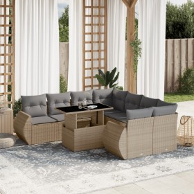 Gartensofagarnitur 9-teilig mit Kissen aus synthetischem Rattan in Beige. von , Gartensets - Ref: Foro24-3268429, Preis: 682,...