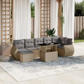 Garden sofa set with 8 pieces of synthetic beige rattan and cushions. by , Garden sets - Ref: Foro24-3268689, Price: 595,74 €...