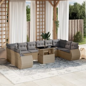 Gartensofa-Set 11-teilig mit beigen Polstern aus synthetischem Rattan von , Gartensets - Ref: Foro24-3268779, Preis: 832,36 €...