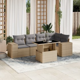 Gartensofa-Set mit 6-teiligen Kissen aus synthetischem Rattan in Beige. von , Gartensets - Ref: Foro24-3269149, Preis: 500,23...