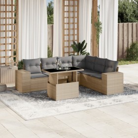 Set of 7-piece garden sofas and beige synthetic rattan cushions by , Garden sets - Ref: Foro24-3269189, Price: 567,72 €, Disc...