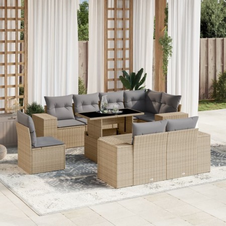 Gartensofagarnitur 9-teilig mit Kissen aus synthetischem Rattan in Beige. von , Gartensets - Ref: Foro24-3269299, Preis: 747,...