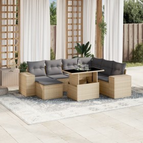 Garden sofa set with 8 pieces of synthetic beige rattan and cushions. by , Garden sets - Ref: Foro24-3269329, Price: 616,01 €...