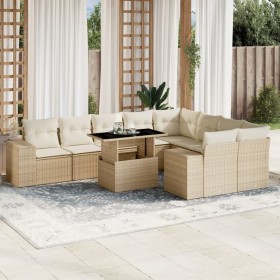 Gartensofa-Set mit 10-teiligen beigen Kissen aus synthetischem Rattan. von , Gartensets - Ref: Foro24-3269388, Preis: 831,35 ...