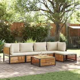 Garden sofa set with 6 pieces, solid acacia wood, and cushions. by , Garden sets - Ref: Foro24-3214910, Price: 708,54 €, Disc...