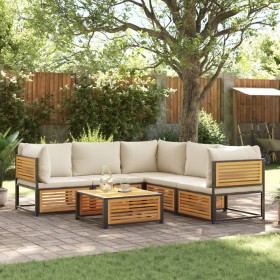 Garden sofa set with 6 pieces, solid acacia wood, and cushions. by , Garden sets - Ref: Foro24-3214912, Price: 760,99 €, Disc...