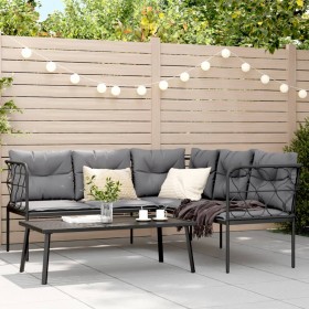 Gartensofa mit schwarzen Kissen aus Stahl und Textilene von , Gartensets - Ref: Foro24-3283747, Preis: 374,64 €, Rabatt: %