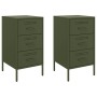 Bedside tables 2 units, olive green laminated steel, 36x39x68 cm by , Nightstands - Ref: Foro24-843087, Price: 215,94 €, Disc...