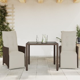 Garden table and 3-piece chair set with brown synthetic rattan cushions. by , Garden sets - Ref: Foro24-3276915, Price: 332,0...