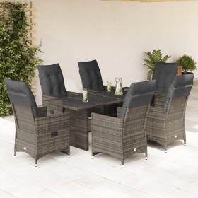 Garden table and 7-piece chairs set with gray synthetic rattan cushions. by , Garden sets - Ref: Foro24-3276899, Price: 908,3...