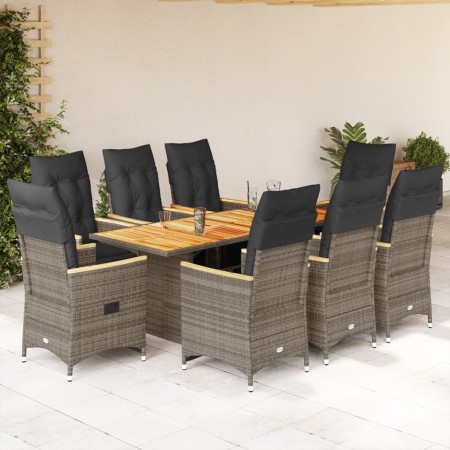 Garden table and 9-piece chair set with gray synthetic rattan cushions. by , Garden sets - Ref: Foro24-3276974, Price: 1,00 €...