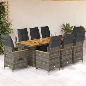 Garden table and 9-piece chair set with gray synthetic rattan cushions. by , Garden sets - Ref: Foro24-3277269, Price: 1,00 €...