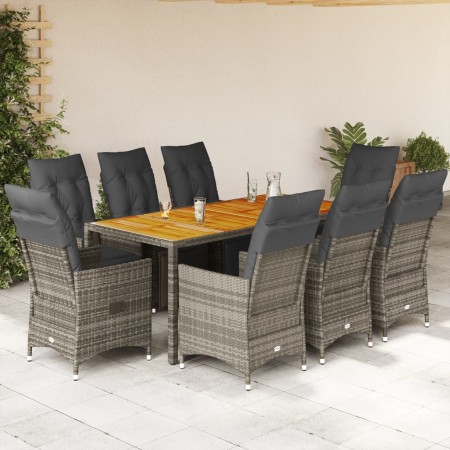 Gartentisch und Stühle 9-teilig und Kissen aus grauem Kunststoff-Rattan von , Gartensets - Ref: Foro24-3276890, Preis: 1,00 €...