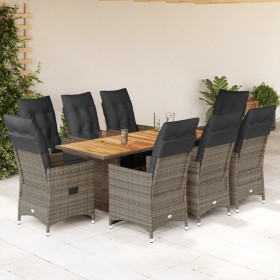 Garden table and 9-piece chair set with gray synthetic rattan cushions. by , Garden sets - Ref: Foro24-3276892, Price: 1,00 €...