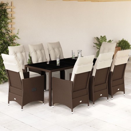 Garden table and chairs set, 9 pieces, with brown PE rattan cushions. by , Garden sets - Ref: Foro24-3276920, Price: 1,00 €, ...