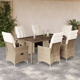 Set de mesa y sillas de jardín 7 pzas y cojines ratán PE beige de , Conjuntos de jardín - Ref: Foro24-3276941, Precio: 856,66...