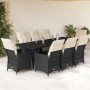 Garden table and chairs set, 9 pieces, with black PE rattan cushions. by , Garden sets - Ref: Foro24-3277257, Price: 1,00 €, ...