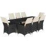 Garden table and chairs set, 9 pieces, with black PE rattan cushions. by , Garden sets - Ref: Foro24-3277257, Price: 1,00 €, ...