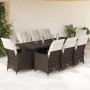 Garden table and chairs set, 9 pieces with brown PE rattan cushions. by , Garden sets - Ref: Foro24-3277243, Price: 1,00 €, D...